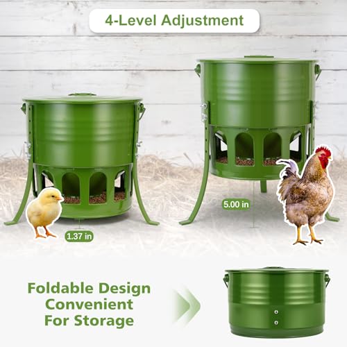 Tgeyd Metal Chicken Feeder, 20lb Large Chicken Feeder with 12 Feeding Ports | Durable Metal Construction, Clean Modern Look, 4 Adjustable Height Settings, Easy Assembly for Backyard Chicken Keeping