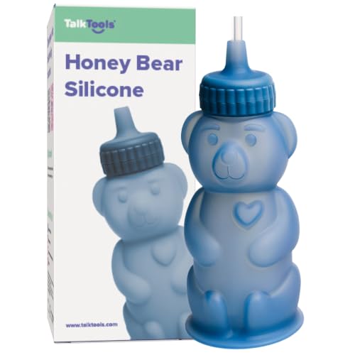TalkTools Honey Bear Silicone Straw Cup, Dishwasher Safe Baby Drinking Bottle, Premium Food-Grade Material, Honeybear Sippy Cup for Ages 4+ Months, Kids and Toddlers (Single 8oz) (Ocean) - color: Ocean
