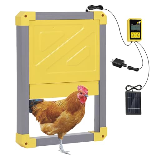 Automatic Chicken Coop Door, Upgraded Large Size Auto Chicken Door with Anti-Pinch Infrared Sensor, 3 Power Supply Options, All-Weather Waterproof Solar Chicken Door for Hens Ducks Backyard Farm, Grey