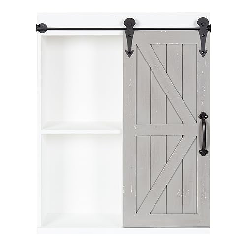 Kate and Laurel Cates Rustic Wall Cabinet; 22 x 28; White and Gray; Farmhouse Wall-Mounted Storage Cabinet - color: White/Gray