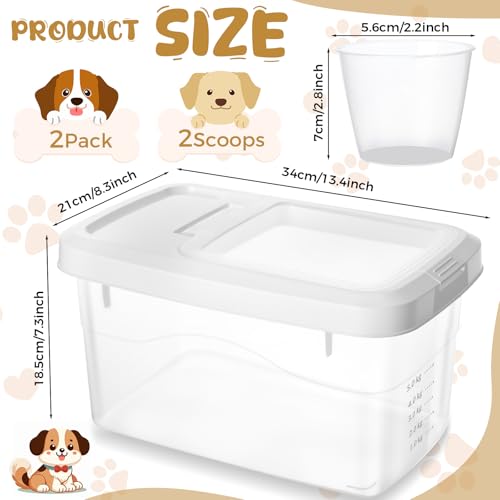 2 Pack 11 Lbs Airtight Dog Food Storage Container with Scoops | 2 Measuring Cups, Flip Lids, Clear Bins with Markings, Preserve Freshness, Pet Dog Cat Rice Grain Treat Storage - size: 11 Lbs