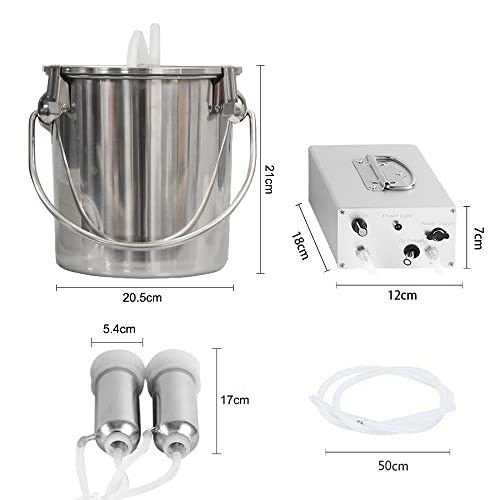 7L Cow Electric Milking Machine, Automatic Rechargeable Battery Powered Pulsation Vacuum Pump with 2 Teat Cups Stainless Steel Bucket for Goat(Battery Model)