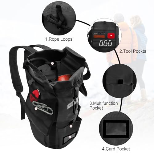 AOLEBA Arborist Rope Storage Bag Tree Climbing Rock Rope Bucket Backpack Rope Storage Bag Large Capacity 1680D Thicken Nylon Material with Hand Straps, Side Pockets - color: Black