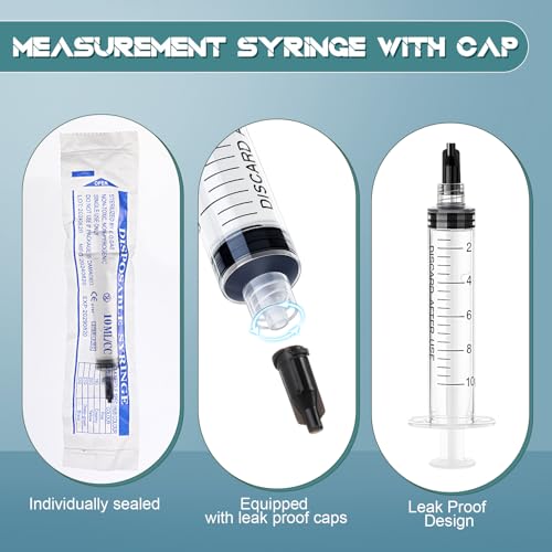 TrelaCo 50 Pack Syringe Without Needle Disposable Plastic Syringes with Cap Measuring Dispensing Tools Individually Sealed for Pets Feeding(10 ml) - size: 10 ml
