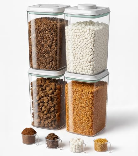 Dog Food Storage Container with 130ml Scoop – 4L/4.2qt Airtight Dog Food Container for Kibble & Treats, BPA-Free Cat Food Storage Container, Stackable Pop Lid Plastic Container with Lid (4.2Qt*4) - color: 4.2Qt*4