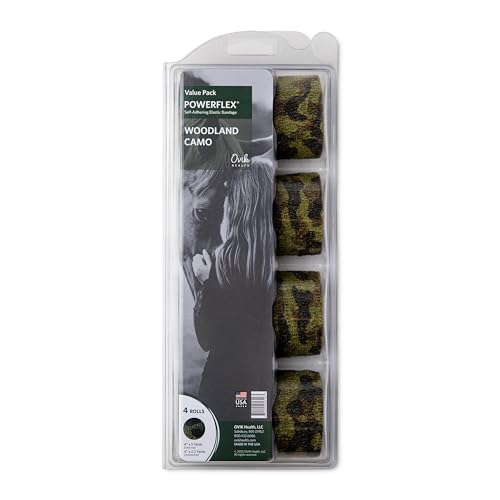 OVIK Health PowerFlex Equine – Extra Strong Self-Adhering Bandage Wrap – Wound Care, Compression & Support Bandage for Horses, Cows & Dogs – Woodland Camo, 4 inch, 4 Rolls (Resealable Case) - color: Camo