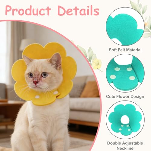 Felt Cat Recovery Collar, Cute Flower Cat Recovery Collar Adjustable Recovery Cones (2Pcs, S 6.3-7.5inch, Orange/Sky Blue) for Small Dogs Kittens Cats - color: Orange/Blue, size: S（1-2.5 KG/2.2-5.5 lb）