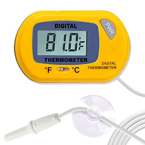 SunGrow Reptile Digital Thermometer, 1.5” x 2.3” x 0.5”, Easy to Read Display, Yellow, Battery Not Included, 1-Pack - style: Waterproof Type