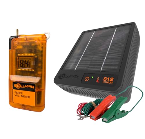 Gallagher S12 Solar Fence Charger + Digital Volt Meter | 0.12 Joule Electric Fencer for 0.6 Miles | Built-in Earthing & Voltage Tester for Quick Fence Setup and Easy Fault Detection