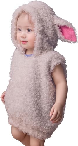 Kids Toddler Lamb Costumes Hooded Vest Cute Sheep Cosplay Christmas Outfits Sleeveless Hoodies for Boys Girls - size: 5-6 Years
