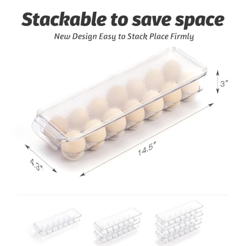 Egg Holder for Fridge with Lid, Egg Containerand for Refrigerator with Front Handle, BPA-Free Clear Plastic 14 Eggs Stackable Tray Storage for Refrigerator. (28 Eggs, Pack of 2)