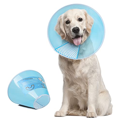 Supet Dog Cone Collar Adjustable After Surgery, Comfortable Pet Recovery Collar & Cone for Large Medium Small Dogs, Elizabethan Dog Neck Collar Plastic Practical - color: Blue, size: L(Neck: 14.0~17.5")
