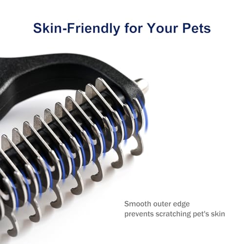 WePet Grooming Rake for Dogs & Cats, Double-Sided Deshedding Brush, Extra-Wide Dematting Tool, Slicker Comb for Undercoat & Loose Hair Removal, Reduces Shedding by 95%, Blue, Small - color: Blue, size: Small