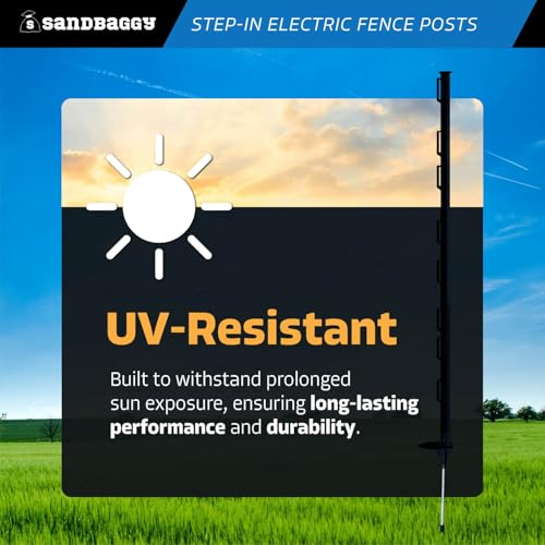 Sandbaggy 4 ft Plastic Step in Electric Fence Posts - UV Resistant - Temporary or Semi-Permanent Fencing for Livestock, Grazing, Gardening - Lightweight, Adjustable Height (4 ft, Black, 50)