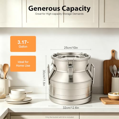 Stainless Steel Sealed Milk Barrel，12L/3.17Gallon Large Milk Bucket Wine Can Pail Tote Tank with Sealed Lid & Handle for Milk Wine Oil Liquid Tranport Storage Container - size: No Spigot