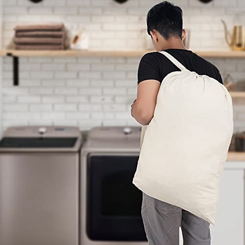 SweetNeedle Pack of 2 Heavy Duty X-Large Laundry Storage Shopping Bag, 30 x 22 IN 40L - 100% Cotton, Highly durable, Draw-cord with cord-lock, Machine Wash and reusable Travel Bag - Natural - size: 2 Pack - Shoulder