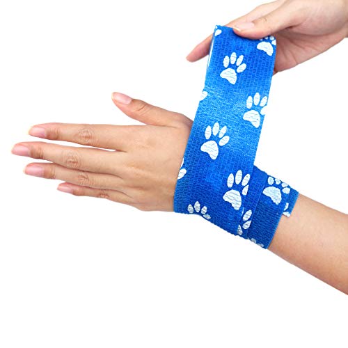 RISEN Cohesive Bandage 2” x 5 Yards, 6 Rolls, Self Adherent Wrap Medical Tape, Adhesive Flexible Breathable First Aid Gauze Ideal for Stretch Athletic - color: Blue Paw