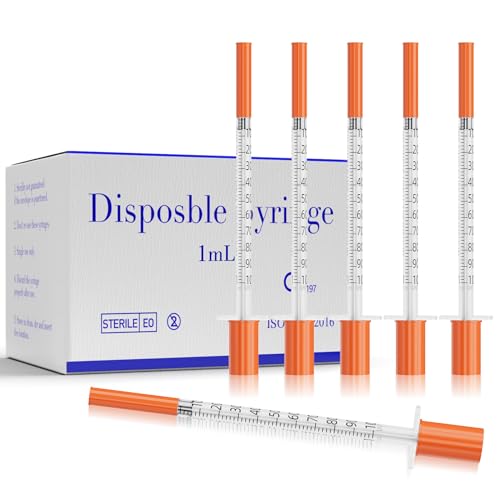 Syringes 1ml 31 Gauge 1/4 Inch 6mm Disposable Lab Supplies, Pack of 100 | U-100, Single-Use, Smooth & Leak-Proof, Individually Wrapped - size: 1ML 31G 1/4" 6MM