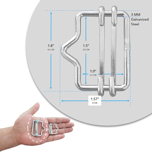 Electric Fence Polytape Splicer, 1-1/2 Inch, 10 Pack | Polytape Buckle, Galvanized Steel, Poly Tape Splicers, Fencing Polytape Connectors, Silver