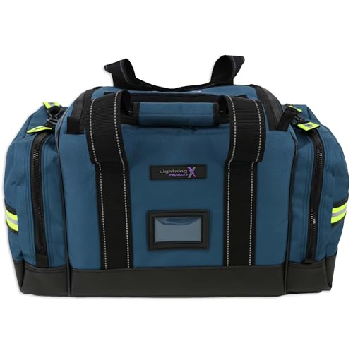 Lightning X LXMB35 EMT Trauma Bag – Large ALS Medical Bag with 6 Color-Coded Pouches, MOLLE Panel, Waterproof Bottom, Reflective EMS Gear for First Responders - color: Blue