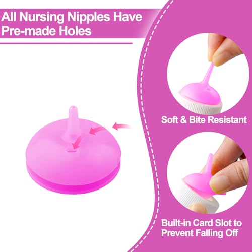 Pet Feeding Nipple with Syringe, Soft Silicone Nursing Pet Feeding Bottle, Ventilation Valve Resistant Tearing for Puppies, Kittens, Rabbit, Small Wildlife (M Nipple,Pink) - color: Pink-M Size