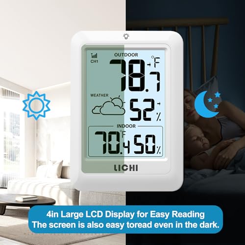 Indoor Outdoor Thermometer Wireless Weather Station, Internal External Thermometer Hygrometer, Home Batteryoperated Temperature Humiditymonitors330 Feet (About 100 Meters) Backlight Display (White) - color: White
