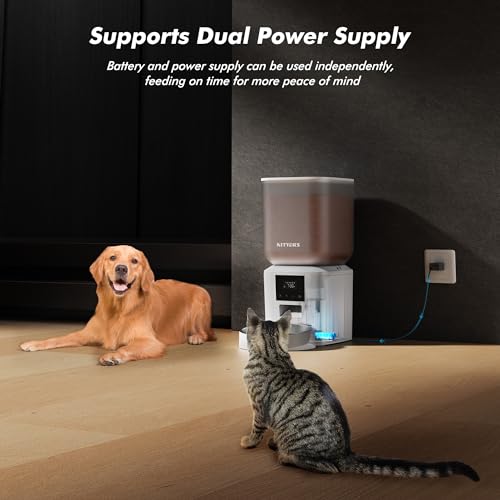 Automatic Dog Feeder - 8L/34 Cups Large Capacity Automatic Cat Food Dispenser with LCD Screen, Large Food Tray, Battery Operated, Timed Cat Feeder, Up to 50 Portions 6 Meals Per Day, Keeps Fresh - color: White