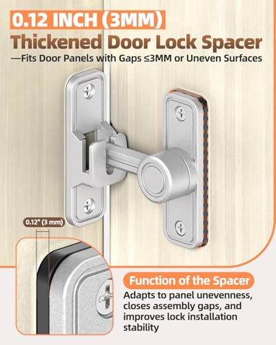 Heavy Duty Barn Door Lock, 90/180 Degree Latch, Silver, 4 Pack | Thickened Zinc Alloy, Anti-Corrosion Coating, 3mm Spacer, Left Or Right Installation, For Sliding Doors, Shed And Bathroom - color: Silver-4PCS