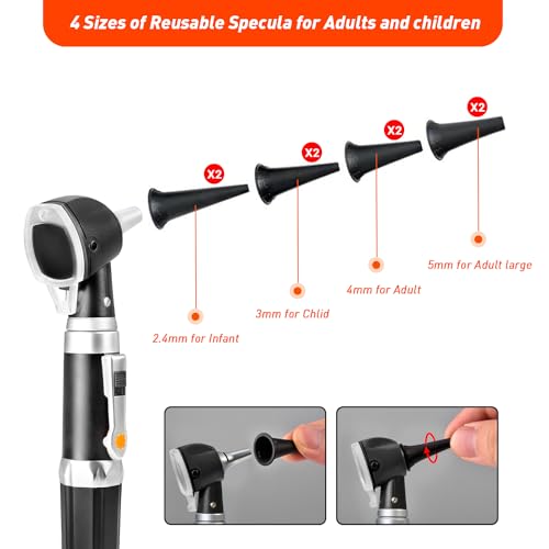 Scian Otoscope - Ear Scope with Light, Fiber Optic Otoscopes with Hard Plastic Case, Pocket Ear Infection Detector for Nurses,Kids,Elders,Home Use (Black) - color: Black