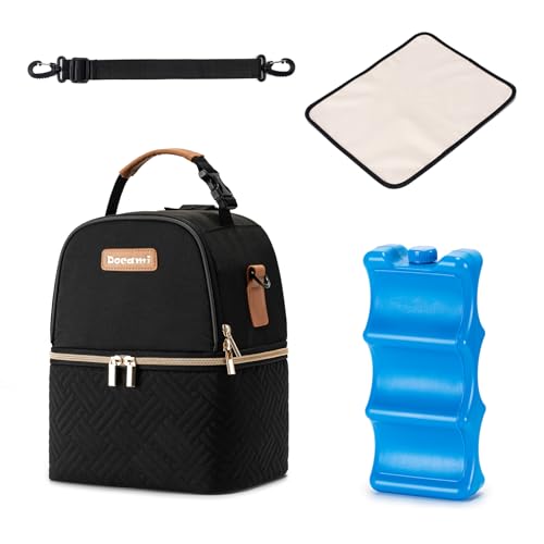 Breastmilk Cooler Bag with Ice Pack & Mat Fit 6 Bottles Up to 9 Ounce, Breast Milk Pump Cooler Bag for Moms Daycare,Work&Travel, Black - color: black