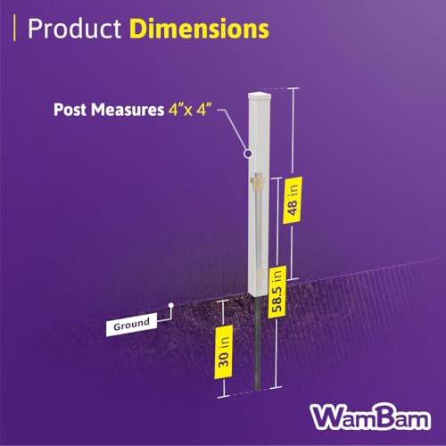 WamBam 4ft White Vinyl Finishing Post | No Dig, Steel Pipe Anchor, for Nantucket, Sturbridge, and Westport Fences, BL19042 - color: 4ft Tall Finishing Post