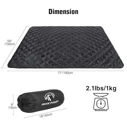 REDCAMP Large Outdoor Blanket 71"x59" Sherpa Fleece Lining, Black | Cold Weather Warm Thick Outdoor Blanket Comfy Foldable & Windproof for Camping Stadium,Car,Picnics,Pet,Trip,Machine Washable - color: Black/59''x71''