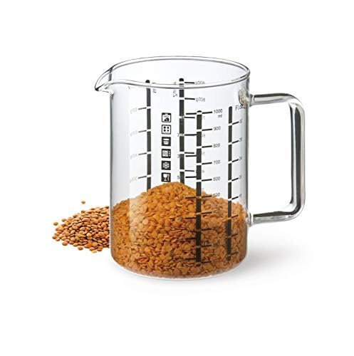 Simax Glass Measuring Cup, 16 Ounce Durable Borosilicate Glass, Easy to Read Metric Measurements, Liter, Milliliter, Ounce, Sugar Grams, Flour Grams, Drip Free Spout, Microwave and Dishwasher Safe - size: 16 Ounce