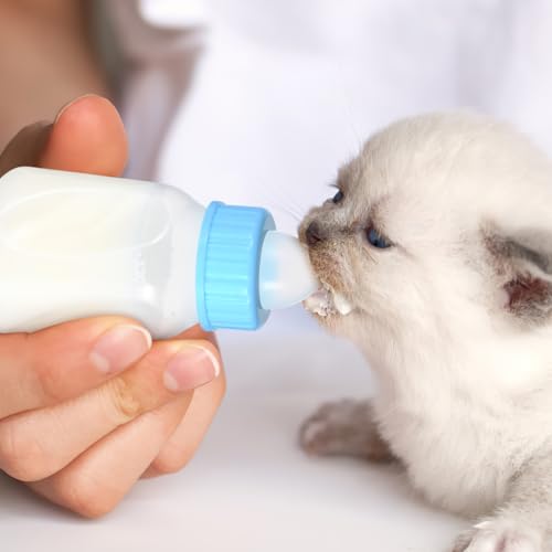 POPETPOP Kitten Feeder Bottle Set 4Oz with Leakproof Baffle Cleaning Brush Pet Nursing Kit for Puppies Newborn Small Animals Food Grade Material