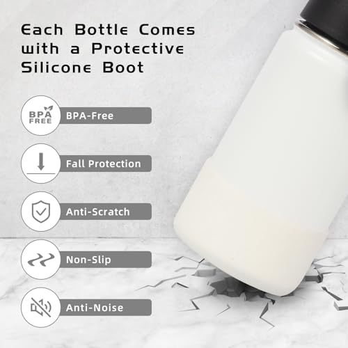 Volhoply 14oz KIds Stainless Steel Insulated Leakproof Water Bottle with Straw Lid and Silicone Boot,BPA-Free Easy Use for Boys&Girls,Double Wall Vacuum Bottles(White,1) - color: White