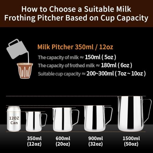 watchget 12oz Milk Frothing Pitcher Stainless Steel Espresso Steaming Jug | Clear Internal Scale, Milk Coffee Cappuccino Latte Art Barista Steam Pitchers,Barista Coffee Bar Accessories, 350ml, Silver - color: Silver, size: 11.8 Ounces