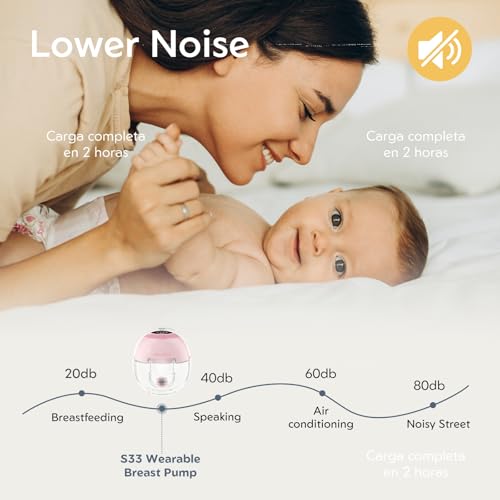 MomMed S33 Wearable Breast Pump with Case, Hands-Free Double Electric, 6oz | Ultra Quiet 45dB In-Bra Pump, Night Light, One-Tap Pause, Leakproof, BPA Free, 17/19/21mm Flange Inserts for Work Travel - color: Pink