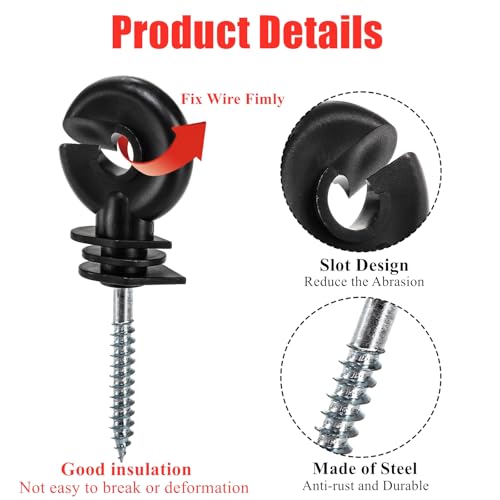 Cididu 120 Pack Electric Fence Insulator, Fence Ring Post Insulator, Screw-in Insulator with Insulator Socket Tool, Wood Post Insulator Grid System Accessories for Farm Animal Agricultural Fencing