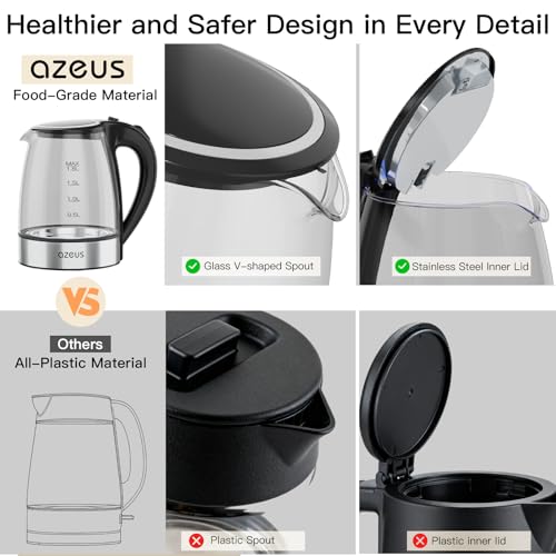 AZEUS Electric Kettle 1800W Cool Touch Tea Kettle Anti-scalding Design 1.8L Large Capacity Kettle BPA-Free, White