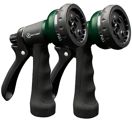 AUTOMAN Garden Hose Nozzle 2PK, ABS Water Spray Nozzle with 7 Adjustable Patterns, Slip Resistant for Watering Plants, Lawn, Garden, Washing Cars, Cleaning, Showering Pets & Outdoor Fun - color: Dark Green