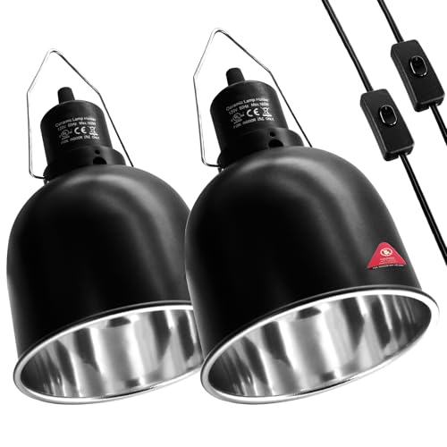 MECESOR Reptile Light Fixture, 2 Packs 5.5 Inch Deep Dome Lampshade, Reptile Heat Lamp Fixture with Separate Switches Fit for UVB Bulb Basking Heat Bulb for Reptile Glass Terrariums