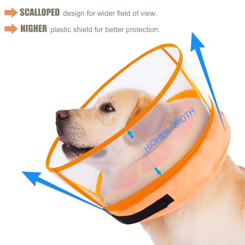 Inflatable Dog Cone Collar for Large Medium Small Dogs, Soft Dog Donut Collar Adjustable Recovery Cone for Pets After Surgery, Extra Enhanced Anti-Licking Guard Shield for Pets (Large, Orange) - color: Orange, size: Large
