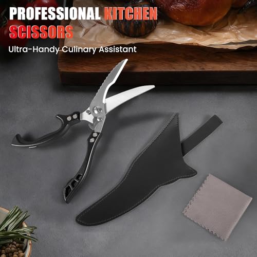 ANDONG Heavy Duty Kitchen Scissors, Professional Poultry Shears, Cooking Utensils, Black - color: Black Grey