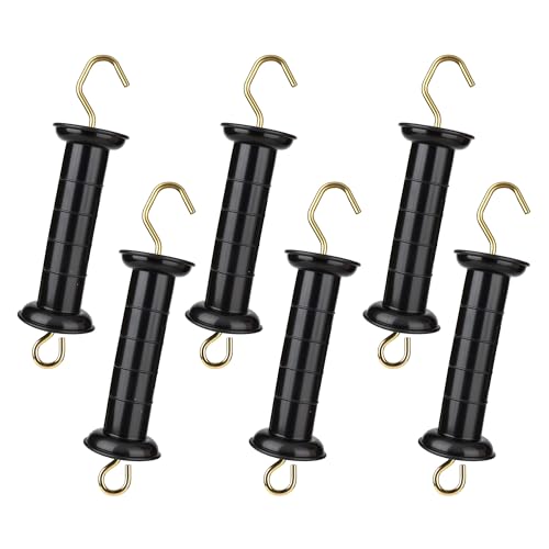 6 Pcs Plastic Electric Fence Gate Handle Insulators with Spring, Outdoor Black Stainless Steel Plastic Fence Gate Handle, Gate Connector, Electric Fence Wire Handle