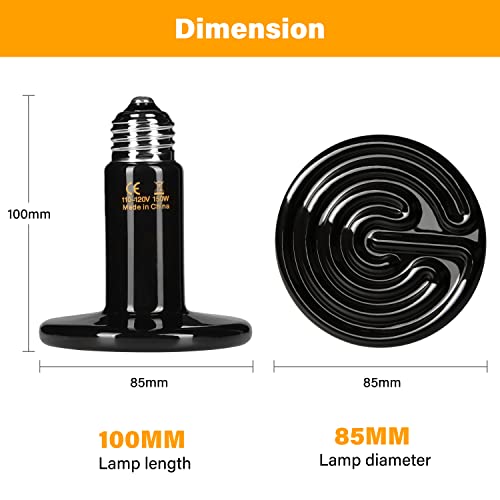 HealSmart Reptile Heat Lamp 150W 2-Pack Ceramic Heat Emitter, No Light Emitting Heat Bulbs for Amphibian Pet Brooder Coop Incubating Chicken, Lizard Bearded Dragon Turtle Snake Terrarium - size: 150 Watts, style: D-85mm (3.35")