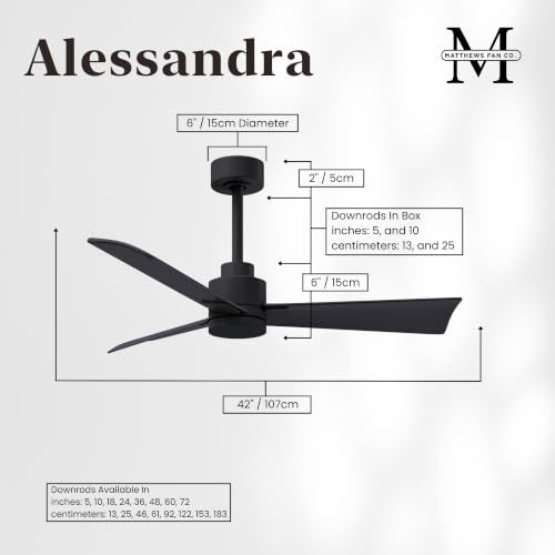 Matthews Fan Company AK-BK-BW-56 Alessandra Wet Rated 56" Ceiling Fan without Light, Remote Included, Silent DC Motor, Matte Black with Barn Wood Tone - color: Matte Black with Barn Wood Tone, size: 56-inch