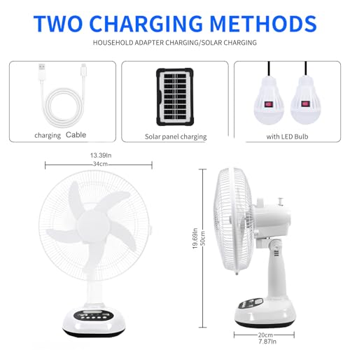 12 inch New Update Rechargeable Solar Powered Fan,14400mAh AC DC Portable Camping PowerBank 12 Inch Oscillating Tabletop Fan with Led Night Light for Home Office Outdoor Camping Tent Traving (1)