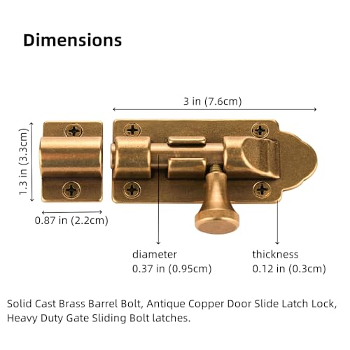 Antique Barrel Bolt Buckle Heavy Duty,Solid Brass Thickened Door Latch (Bronze Upgrade) - color: Bronze Upgrade