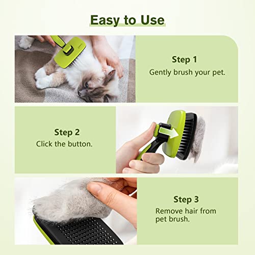 Pecute Skin Friendly Self-Cleaning Slicker Brush for Dog & Cat Shedding | 1 click clean, Lightweight, Undercoat hair removal, For short/long/double/white coats - size: Small