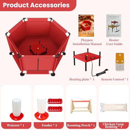Brooder Box for Chicks, All-in-One Chick Starter Kit, Stainless Steel Frame Baby Chicken Brooder Playpen with Heater, Perch, Feeder & Waterer Set, Up to 30 Chicks, Hexagon Style